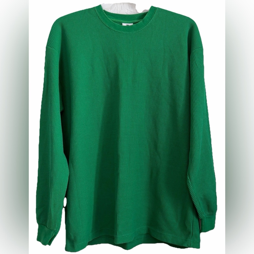 John Son Long Sleeve Thermal Shirt Green Waffle Knit Heavyweight Mens 2XL Cotton